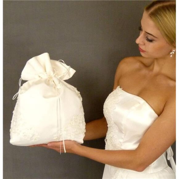 White Satin Bridal Money Bag Pearl Lace Wedding Card Envelope Purse Large - Picture 4 of 5